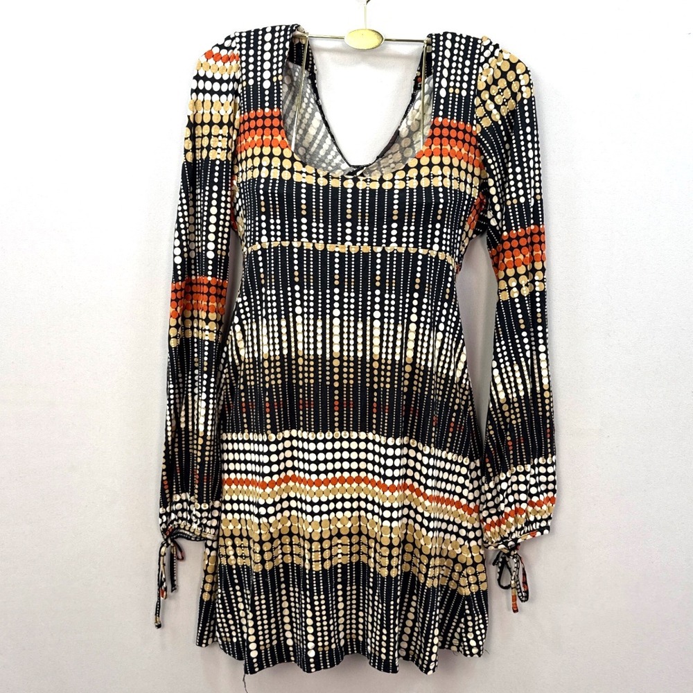 Miss Selfridge Geometric Polka Dot Mini Dress Long Sleeve Keyhole Back Size 10